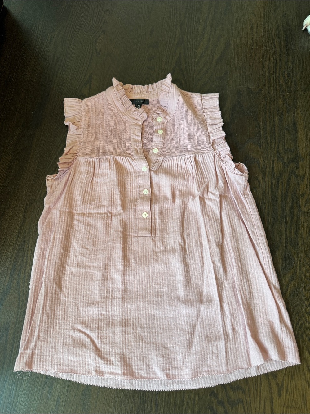 Jcrew soft Pink Sleeveless Ruffle Henley Blouse